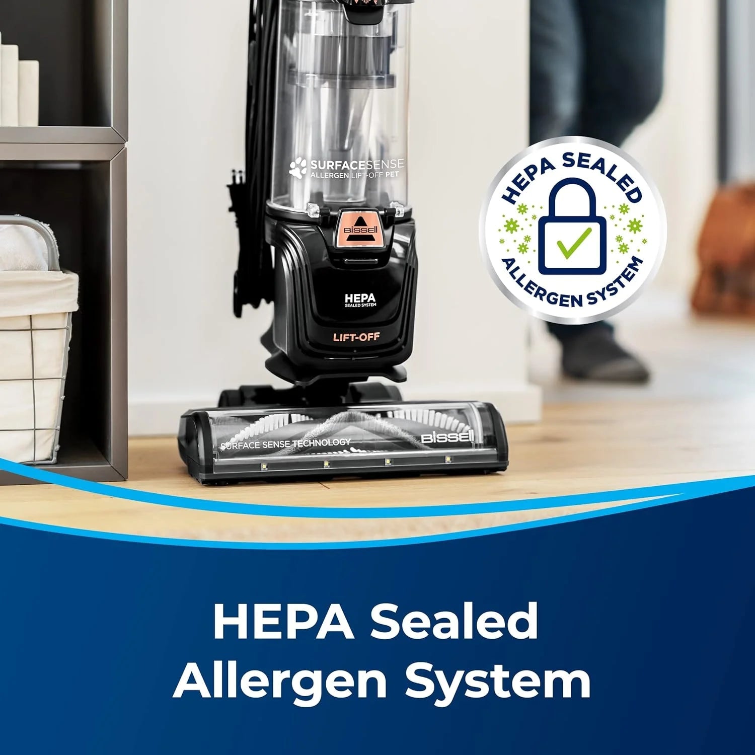 Surfacesense Allergen Lift-Off Pet, Bagless, Upright Vacuum, Pet Friendly, Surface Detect Technology, LED Headlights, Tangle-Free Brush Roll, 3415, Black & Copper