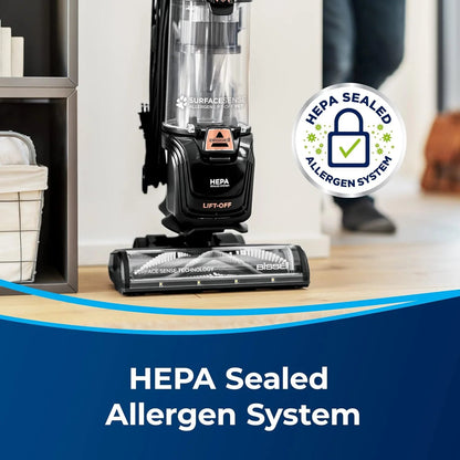 Surfacesense Allergen Lift-Off Pet, Bagless, Upright Vacuum, Pet Friendly, Surface Detect Technology, LED Headlights, Tangle-Free Brush Roll, 3415, Black & Copper