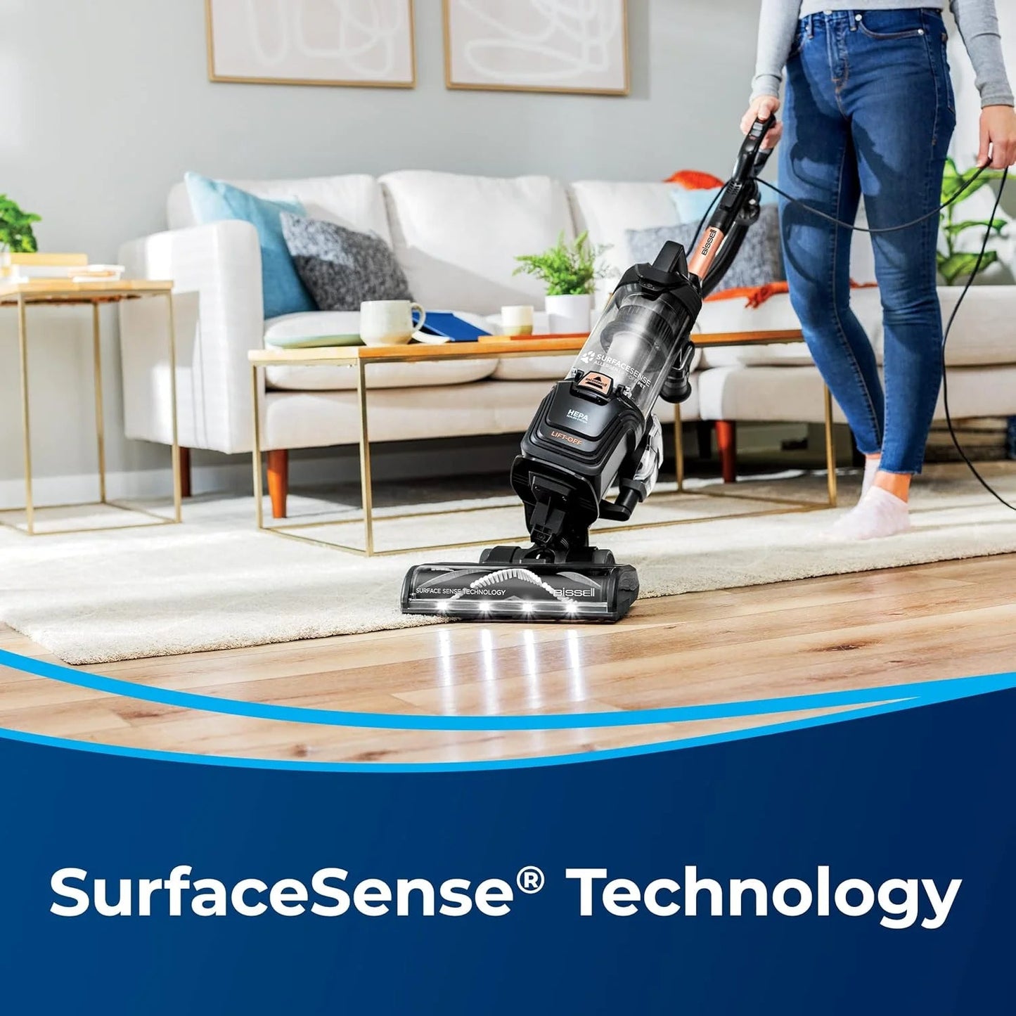 Surfacesense Allergen Lift-Off Pet, Bagless, Upright Vacuum, Pet Friendly, Surface Detect Technology, LED Headlights, Tangle-Free Brush Roll, 3415, Black & Copper