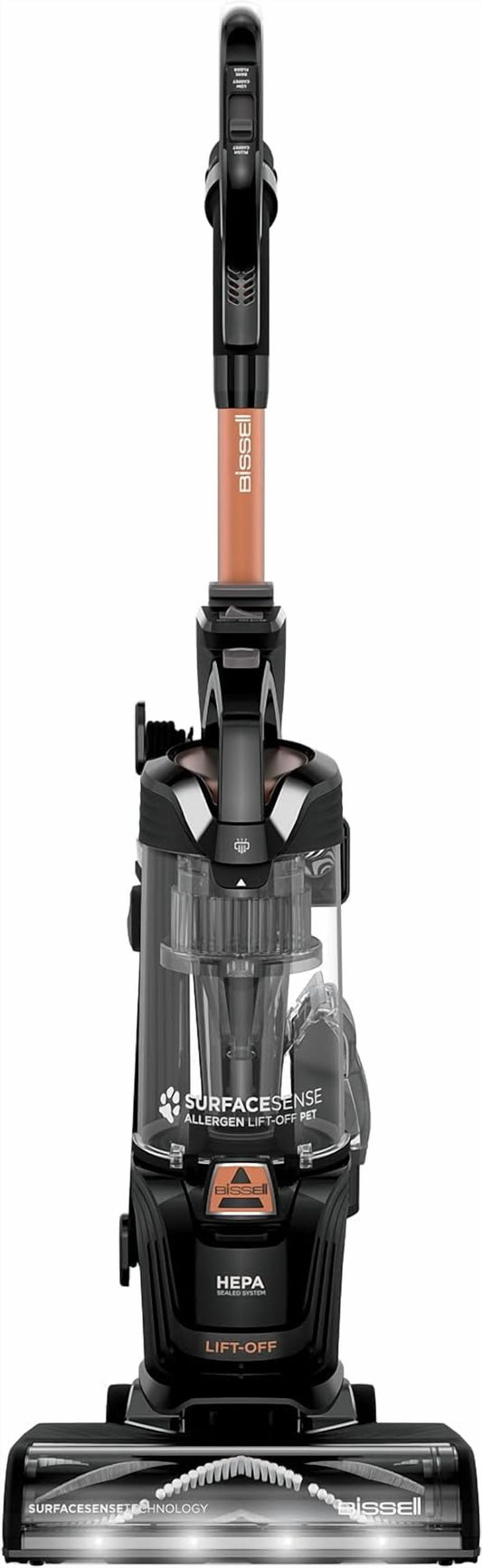 Surfacesense Allergen Lift-Off Pet, Bagless, Upright Vacuum, Pet Friendly, Surface Detect Technology, LED Headlights, Tangle-Free Brush Roll, 3415, Black & Copper